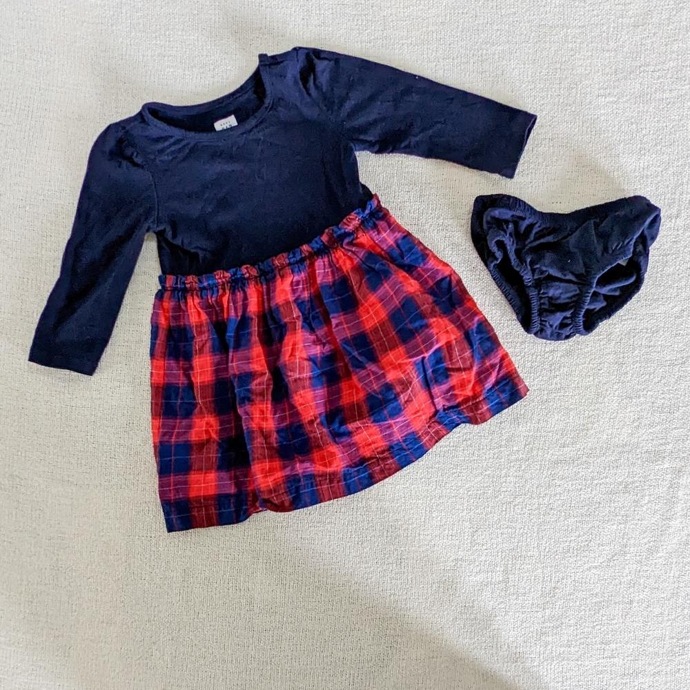 Gap Toddler Girls Fit & Flare Dress 2-Piece, Blue Red Plaid - 2 Years
